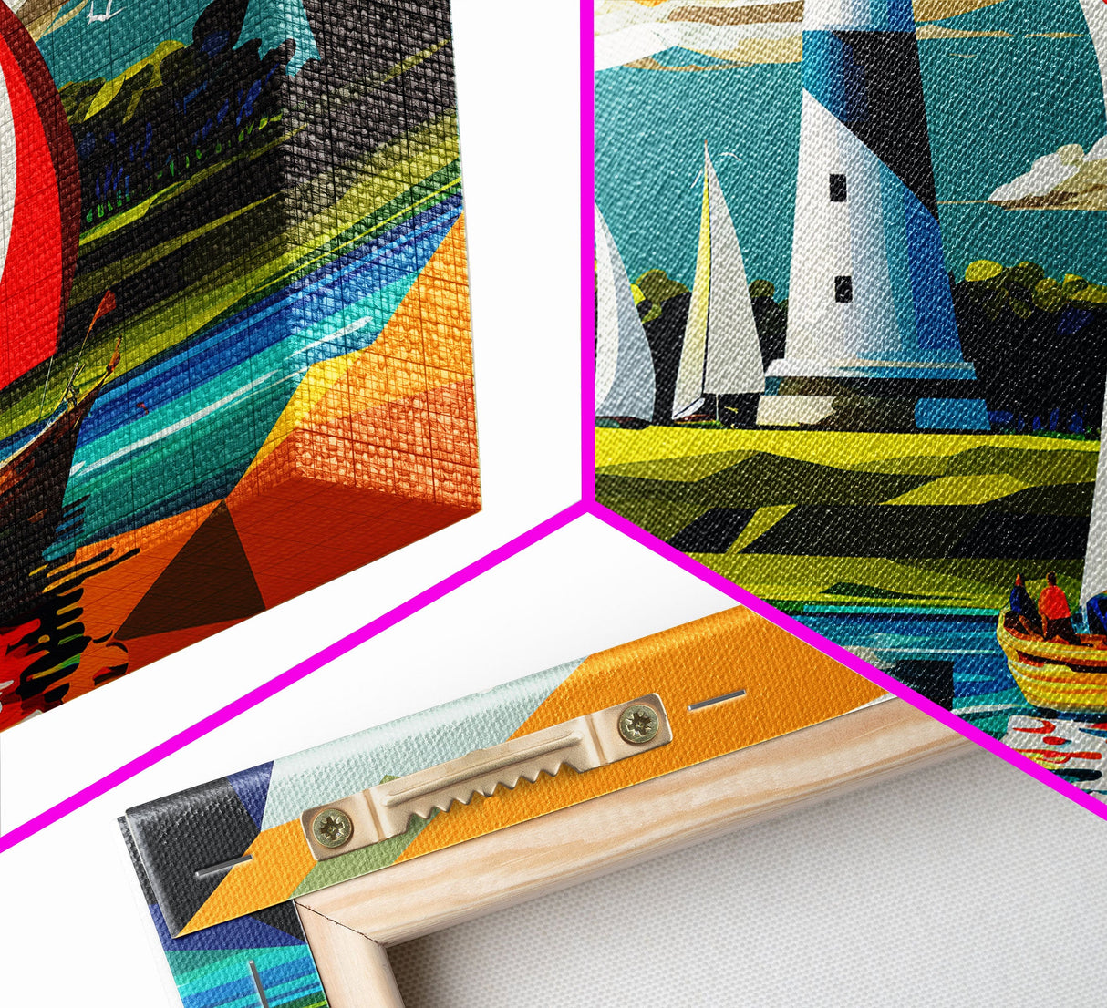Sailboat and Lighthouse | Pop Art Style Painting Print | Framed Canvas Print | Colorful Minimalist Art | Nautical Art