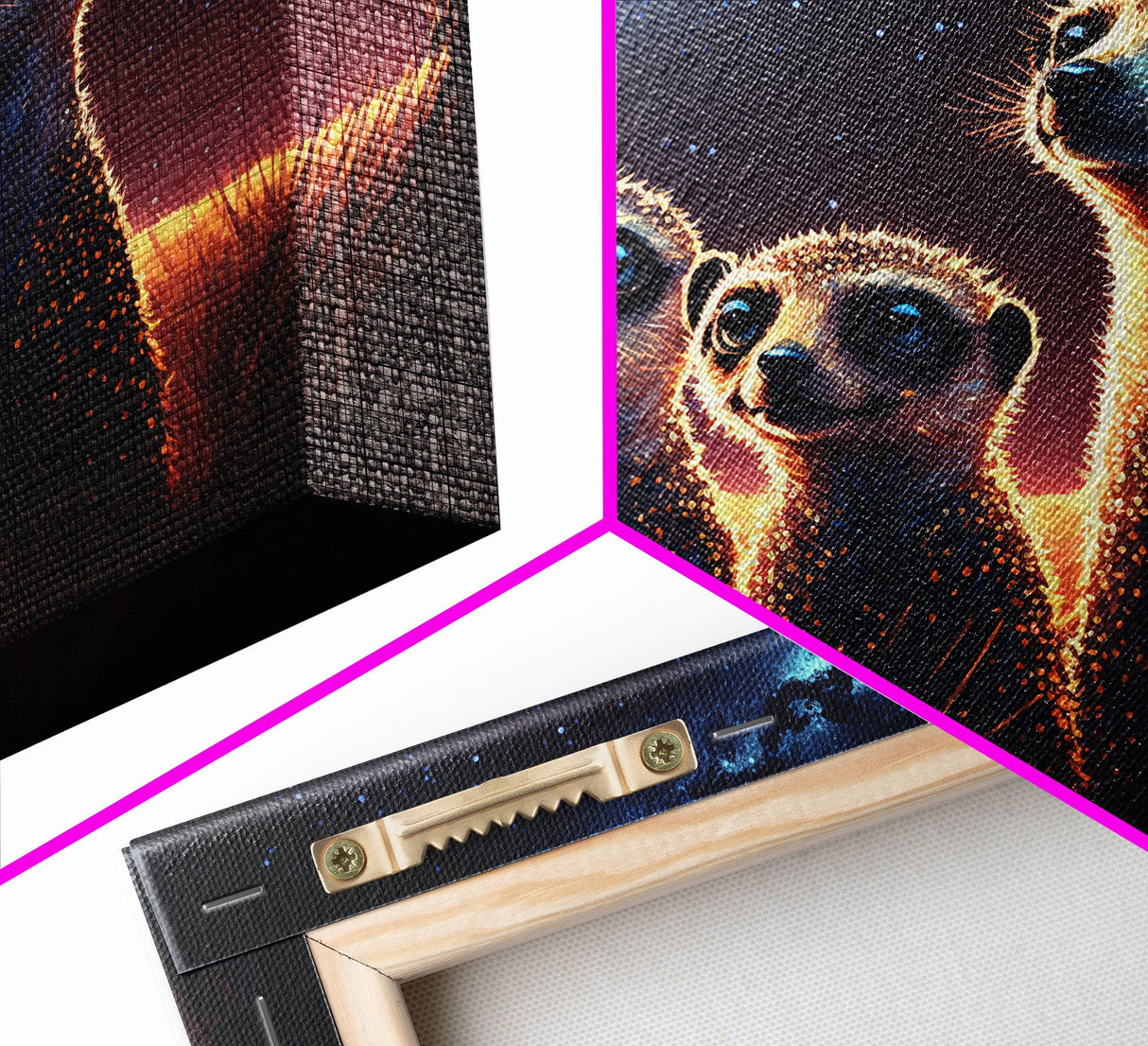 Meerkat Art, framed canvas print, Animal art, starry night over the plains of Africa