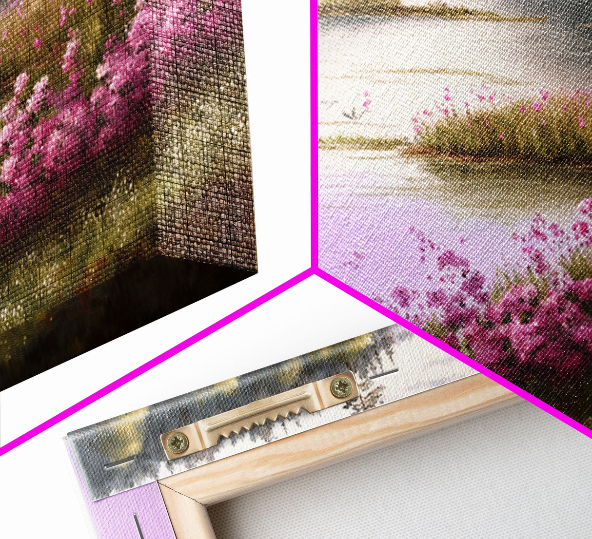 Pink flower landscape art, beautiful nature watercolor painting canvas print, Framed Canvas Print, Wall decoration, living room wall art