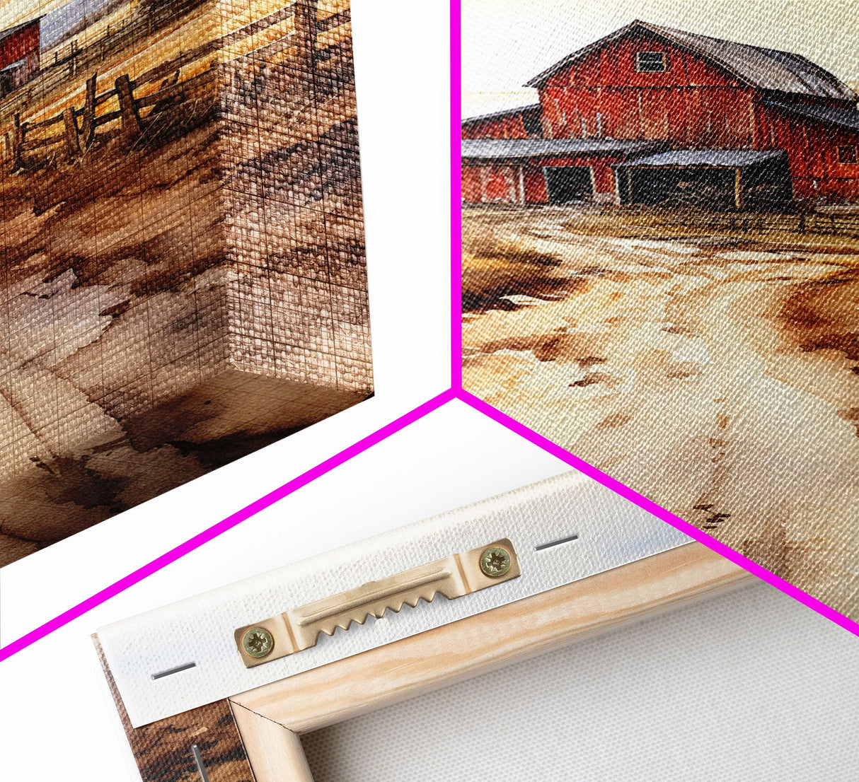 Sunset Over A Red Barn, Watercolor Painting Canvas Print, Country Poster Art, Framed Canvas, Country Roads, Rustic Farmhouse Decor