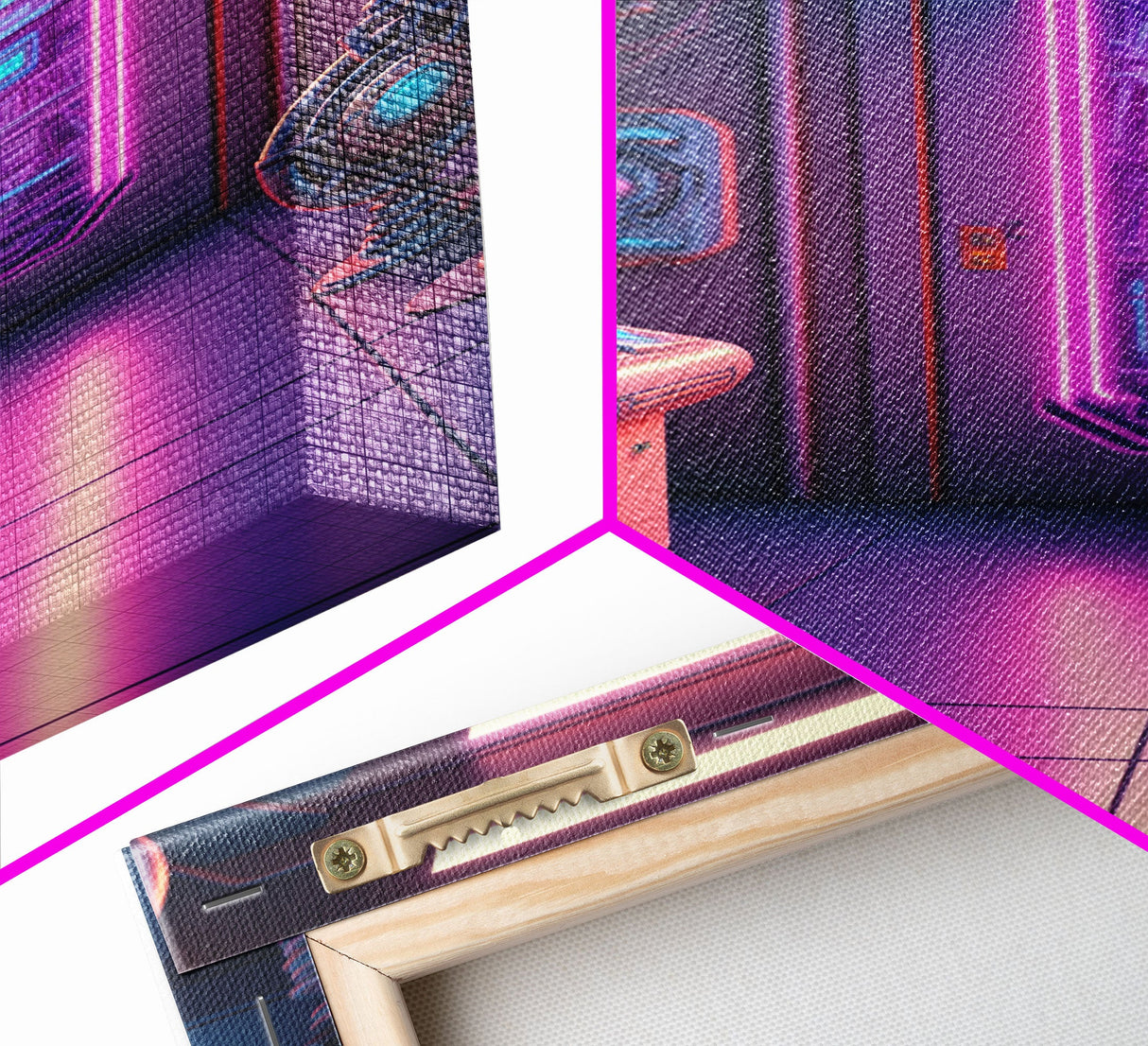 Vaporwave Futuristic Cyberpunk Space Ship Control Room, Framed Canvas Print, Scifi Art