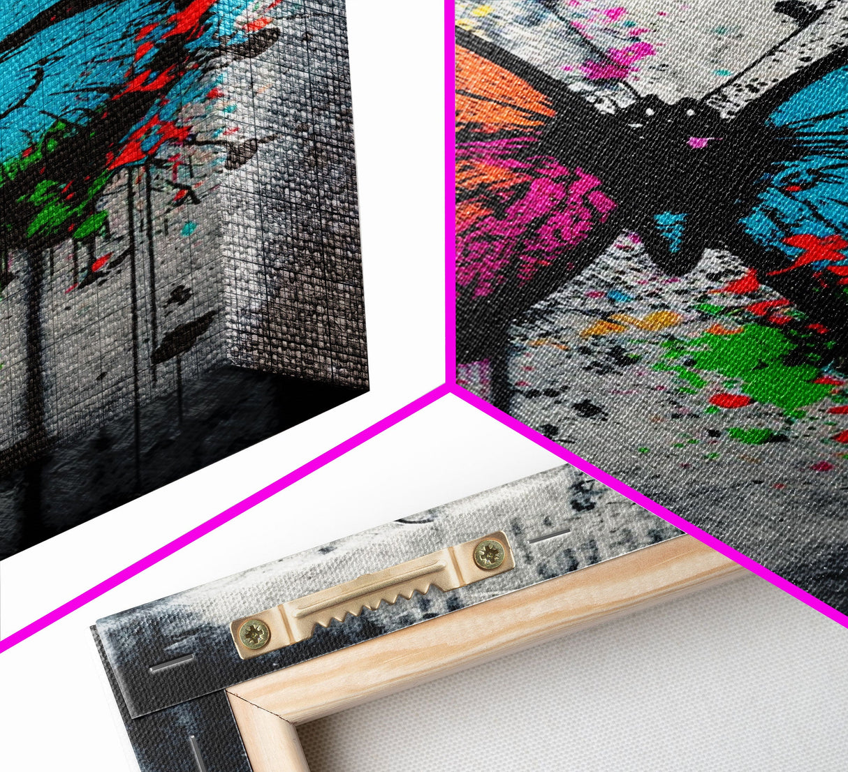 Graffiti Butterfly Art, Framed Canvas Print, Large Wall Art, Contemporary Punk Art, Butterflies, Pop Art, Paint Splatter Art