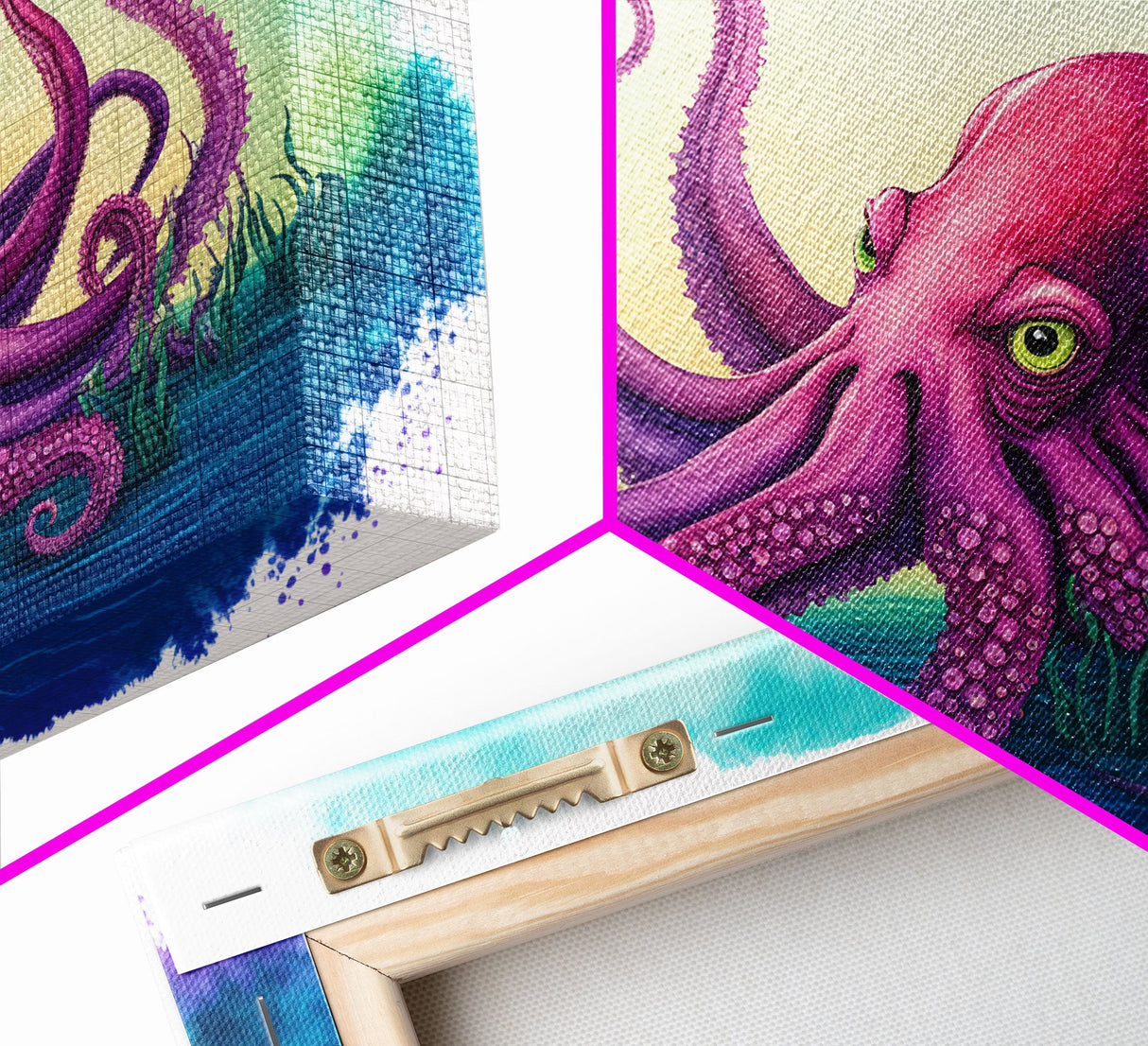 Octopus Art, Animal Prints, Framed Canvas Print, Ocean Themed Wall Art