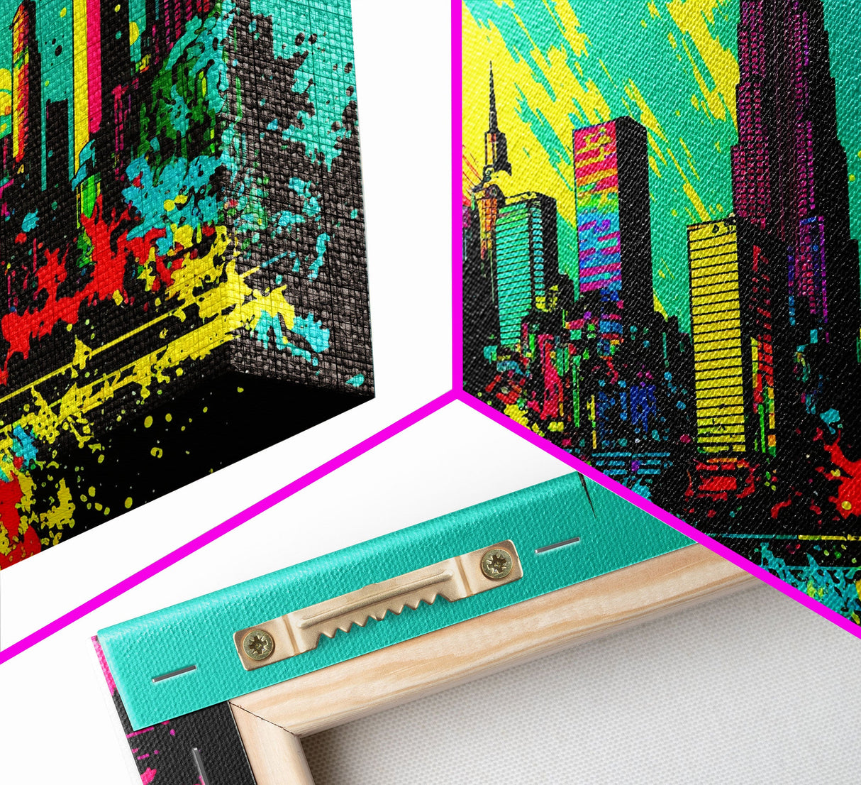 Chicago City Skyline Graffiti Art, Framed Canvas Print, Large Office Wall Decor, Huge Living Room Art