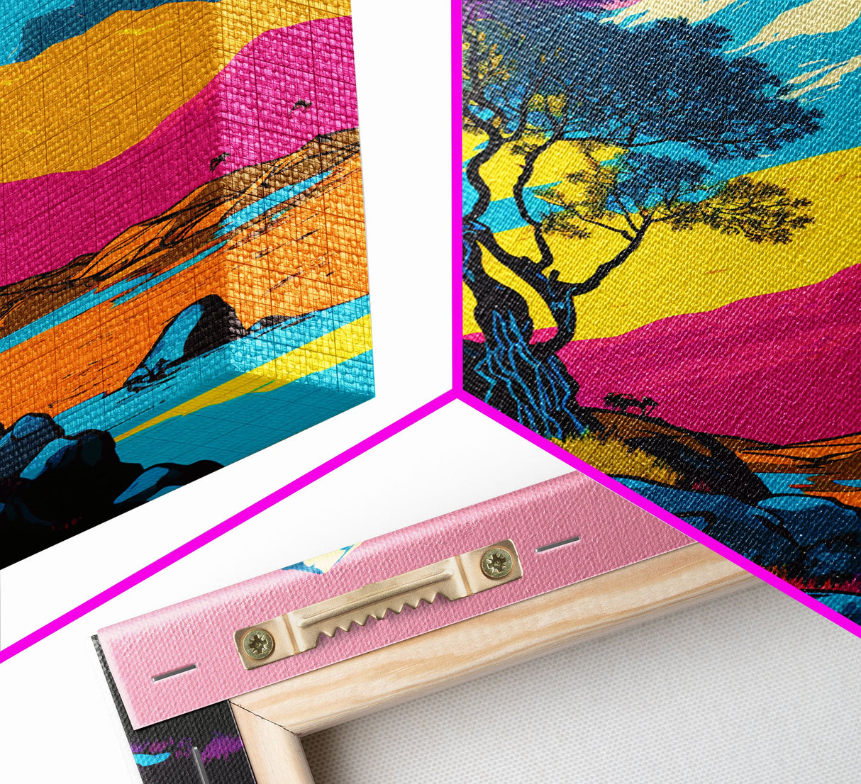 Retro Midcentury Style Wall Art, Framed Canvas Print, Colorful Wall Art, Mountain Landscape, Office Decor, Low Res Art