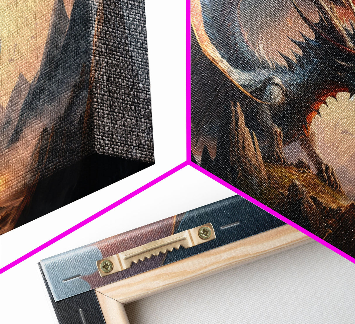 White Dragon on a Mountain Top, Fantasy Art, Framed Canvas Print, Medieval Fantasy Art, Fire breathing dragons