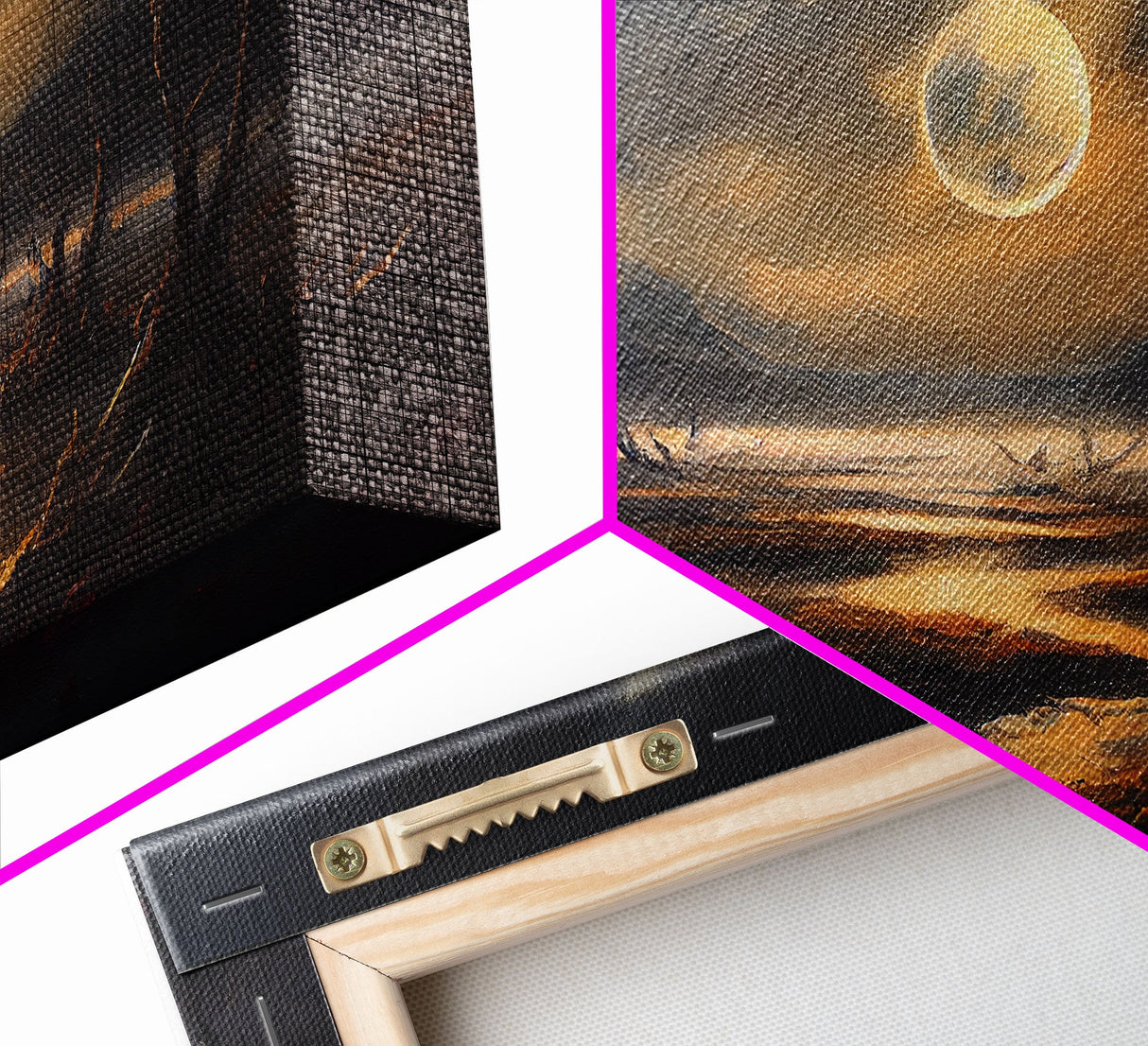 Midnight In The Swamp, Framed Canvas Print, Fantasy Art Canvas, Wall Art, Game Room Art, Full moon