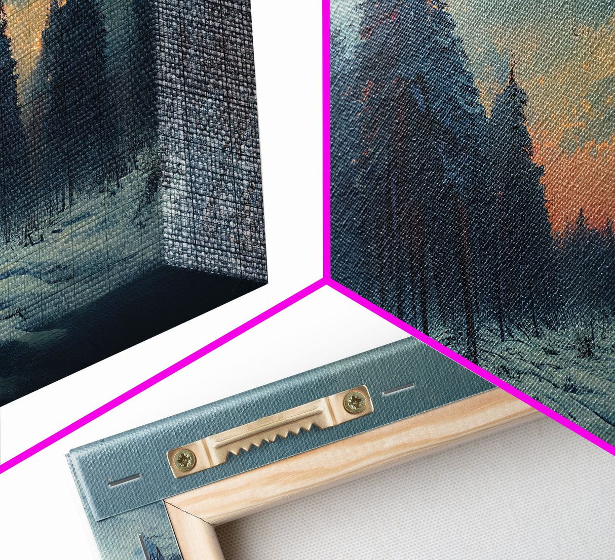 Snowy Forest, Dreamy Landscape Painting Canvas Print, country side, farmhouse decor, beautiful scenic wall art, golden hour