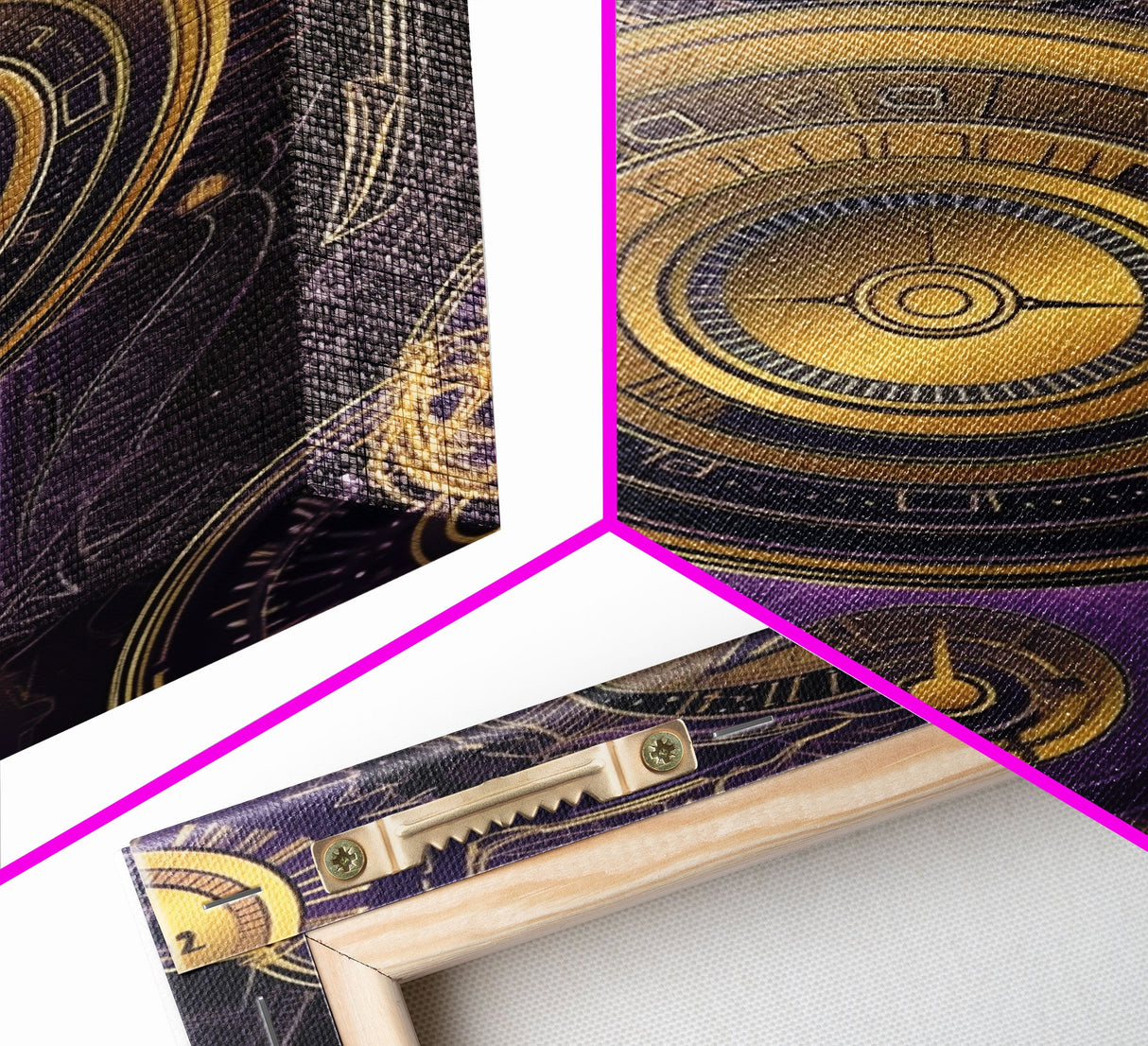 Midcentury Modern Wall art, Framed Canvas Print, Art Deco, Patterns art, Ornament art, Purple & gold art, Original painting, Bright colors