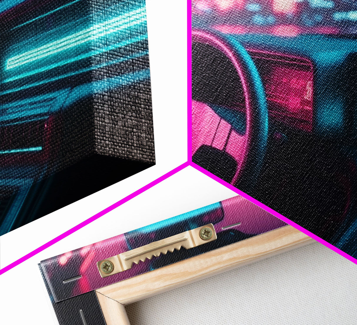 Car interior Wall Art | Framed Canvas Print | Living room art | Neon Lights | Outrun Style | Guest room art | Retro art | Beautiful Art