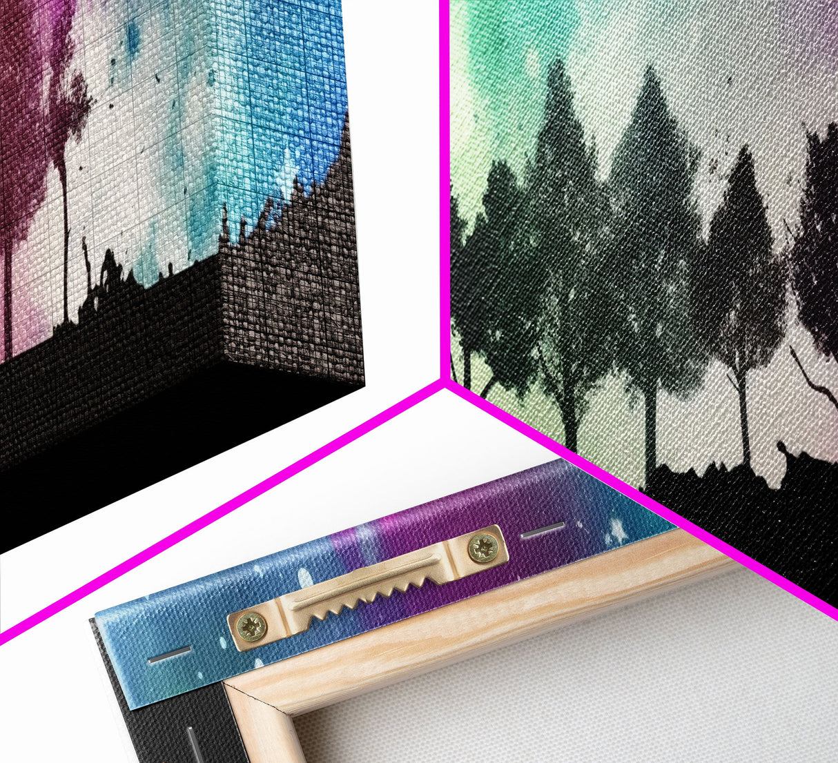 Large Abstract Art Print, Colorful Watercolor Sky, Silhouette Trees, Tie Die Sky, Framed Canvas Print, Panoramic, Wall Art, Canvas Print