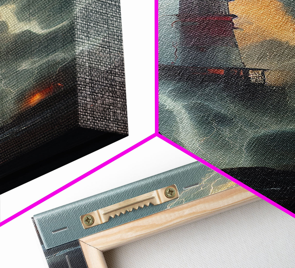 Lighthouse Oil Painting Canvas Print, Lightning striking a lighthouse during a dark stormy night, gloomy wall art