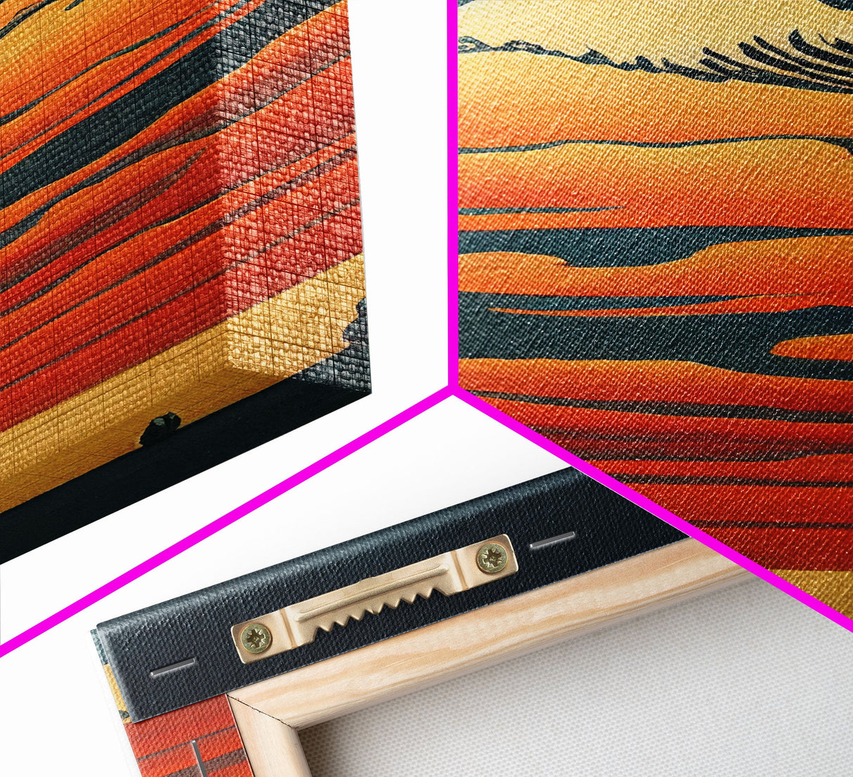 Retro Japanese style wall art, sunrise over the mountains, canvas print, woodblock print style art, Hokusai vintage style wall art