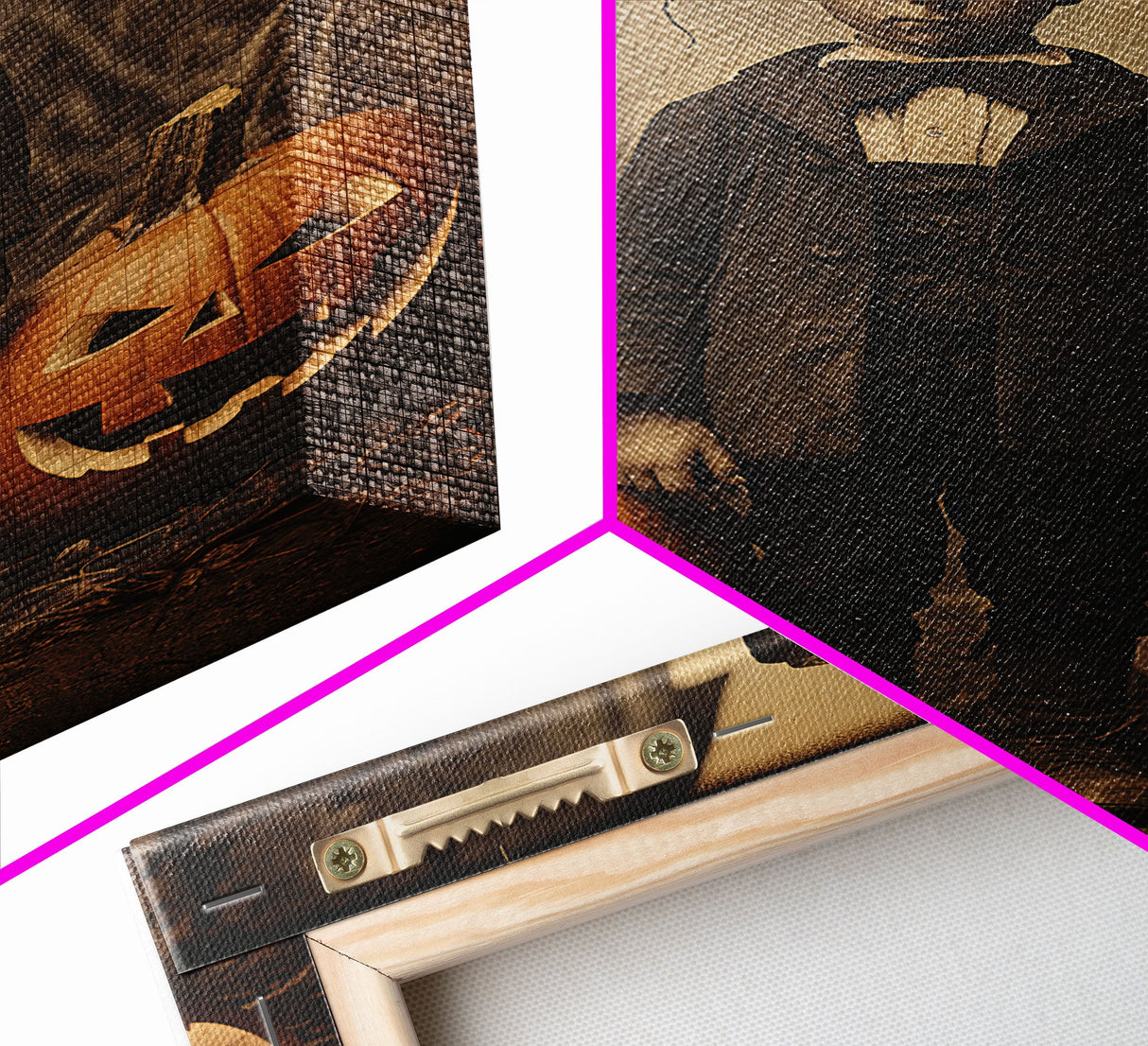 Spooky Victorian Tintype Photography, Framed Canvas Print, Halloween Art, Halloween Canvas, Pilgrim Boy and His Jack O' Lanterns