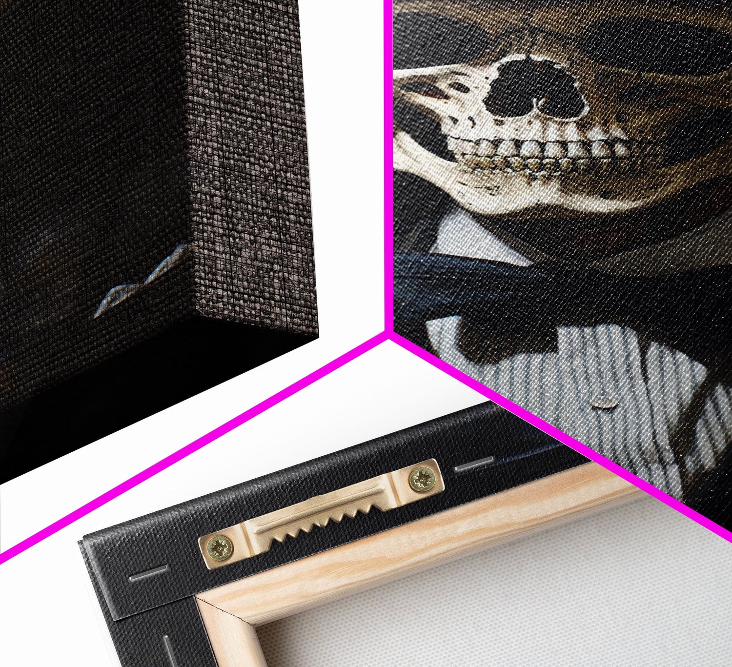 Skeleton In A Bowler Hat, Renaissance Skeleton, Framed Canvas Print, Gothic Halloween Decor, 1920s Style Art Deco Horror Art