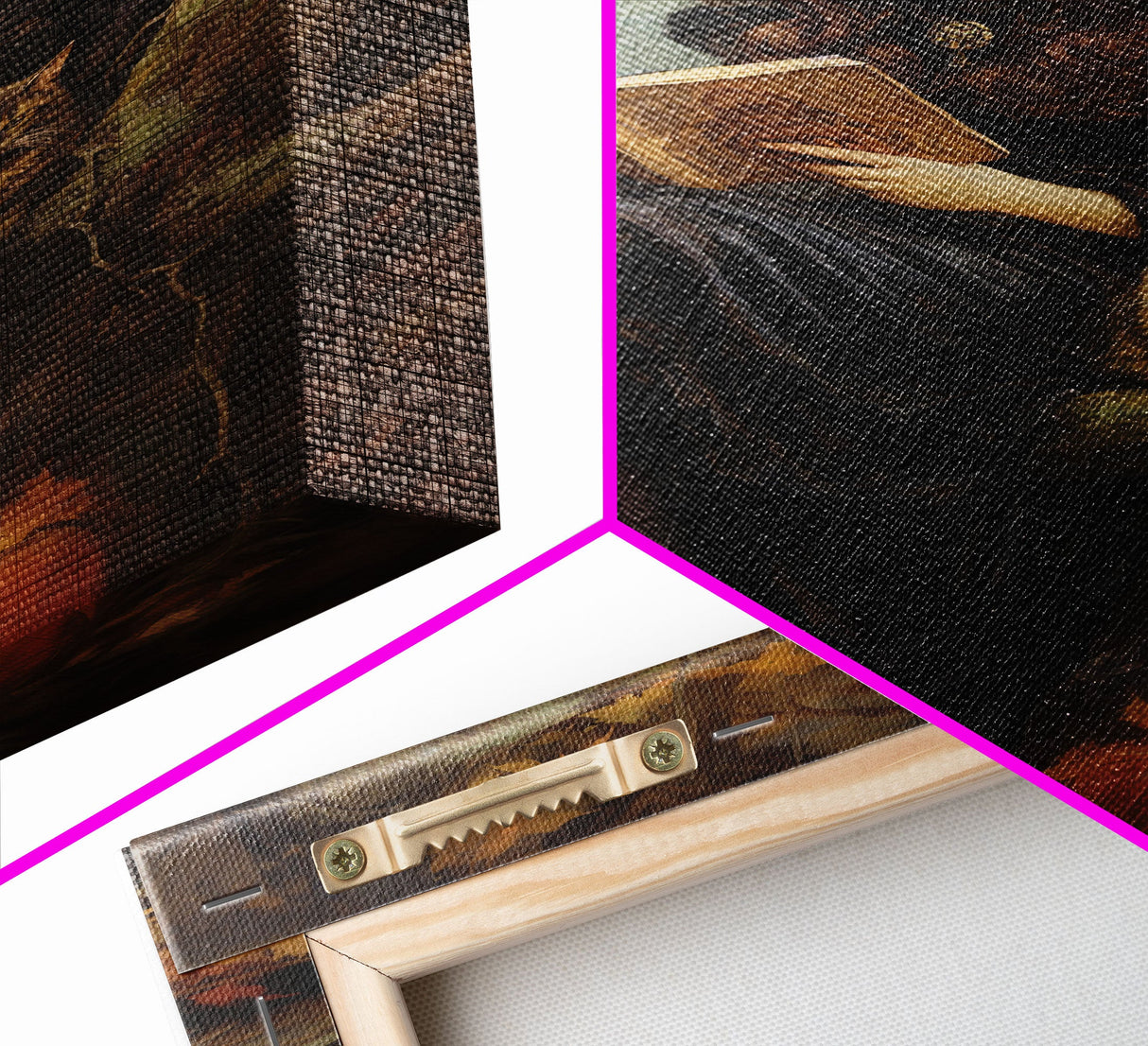 Pretty Witch Reading Spells To Her Black Cat Familiar, Vintage Halloween Art, Framed Canvas Print, Halloween Canvas Art, Witchcraft