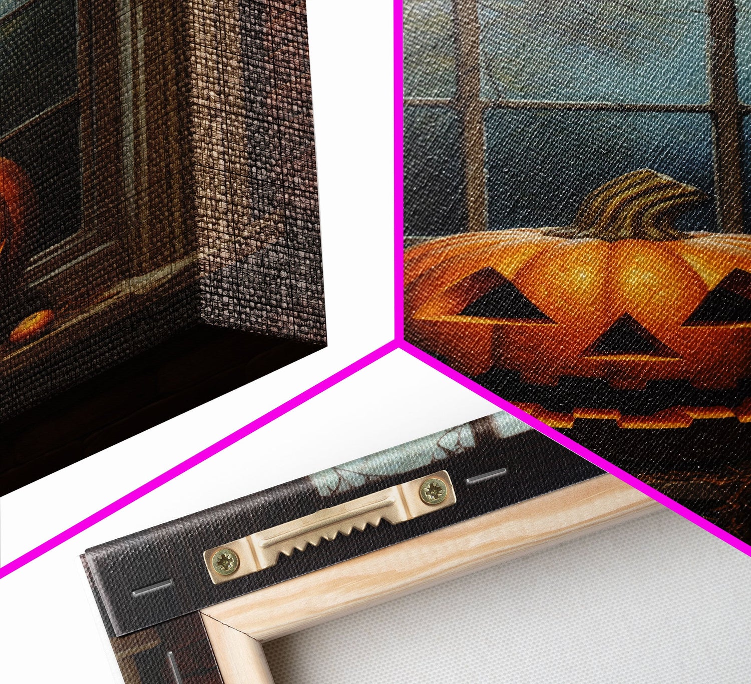 Spooky Jack O' Lantern In A Window Sill, Framed Canvas Print, Halloween Canvas, Halloween Art, Dark Academia, Art Canvas Print