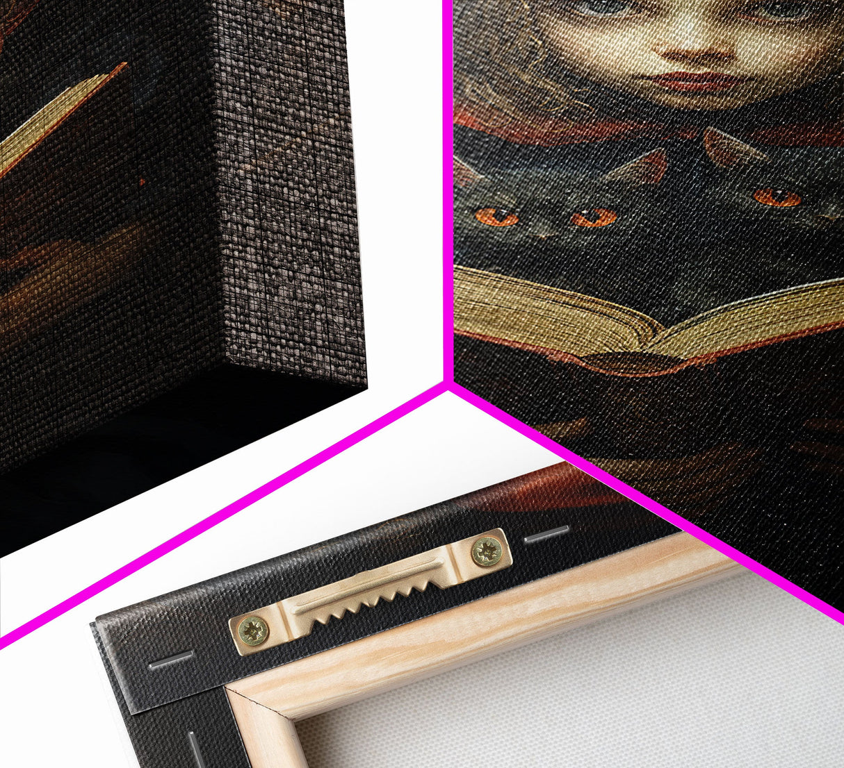 The Little Witch and Her Familiars, Black Cat Halloween Art, Gothic Victorian Dark Academia Witch Portrait, Witchcraft, With Decor