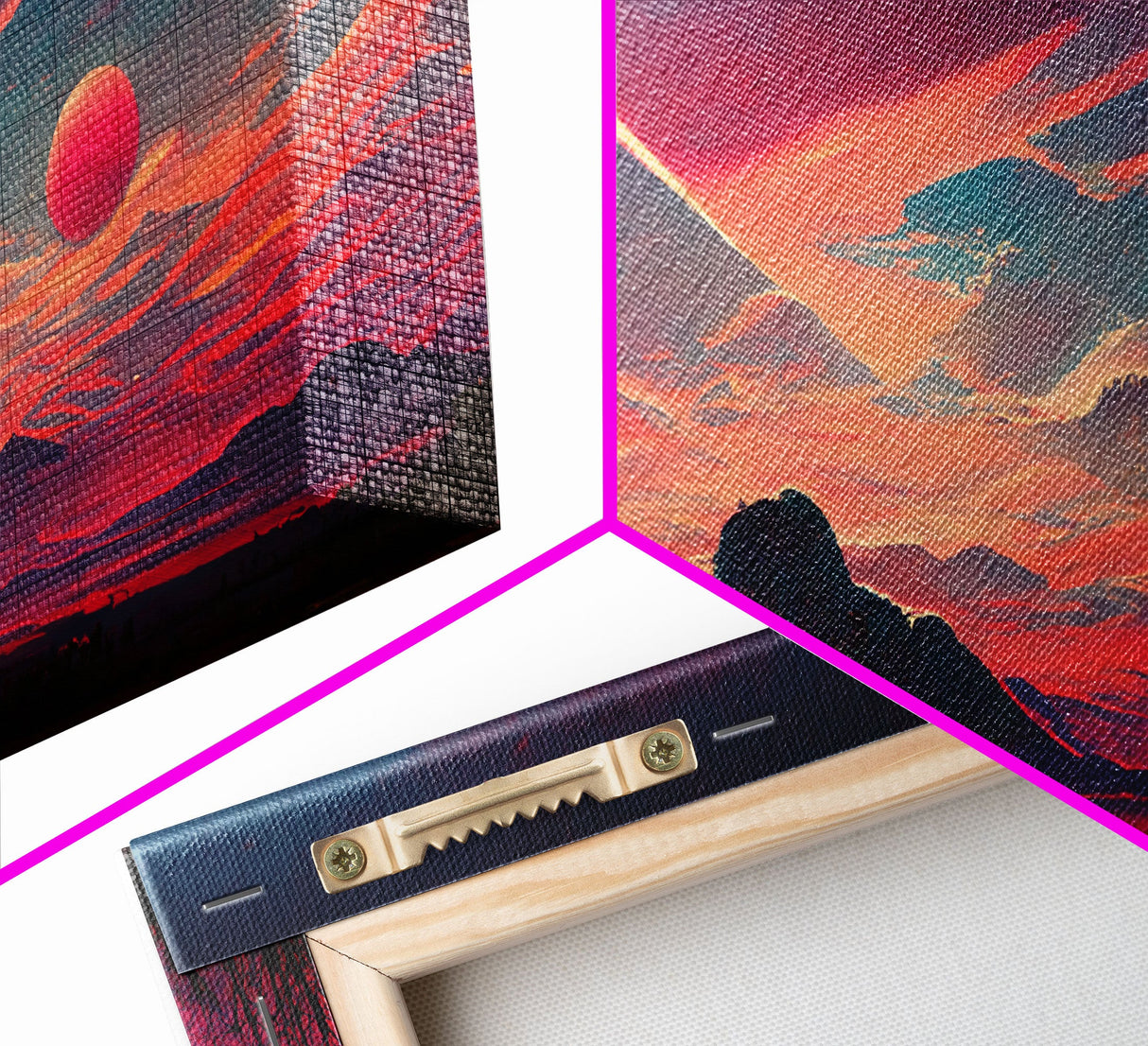 Outrun Style Sunset Over The Mountains, 3 Piece Wall Art, Ready To Hang Canvas Print, Cool Unique Living Room Wall Art Decor