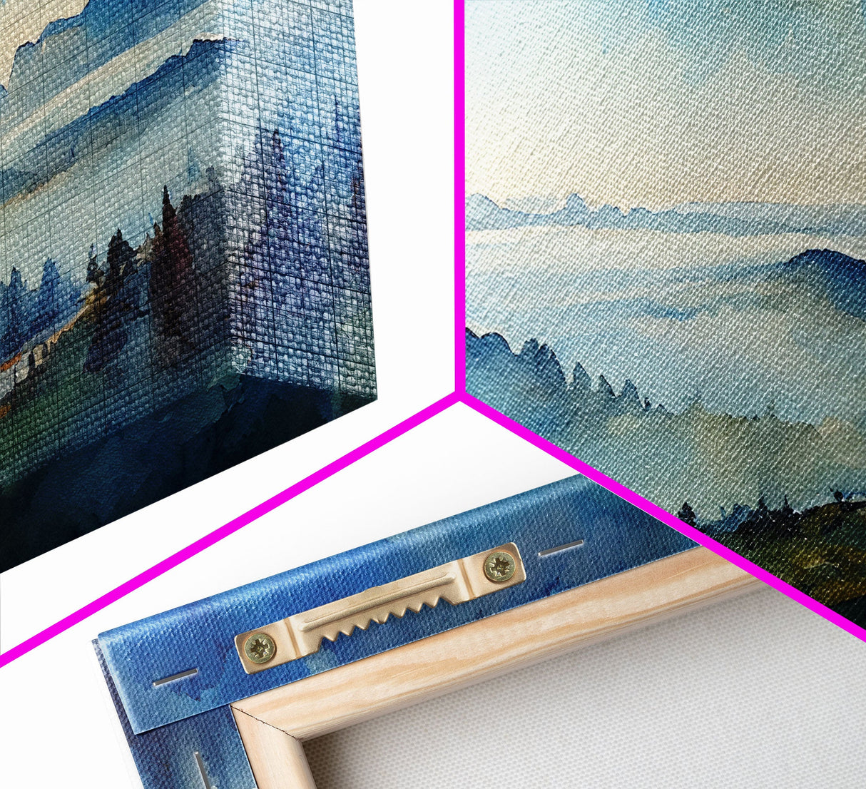 Sapphire Blue Watercolor Landscape, 3 Piece Wall Art, Ready To Hang Canvas Print, Beautiful Living Room Wall Art Decor