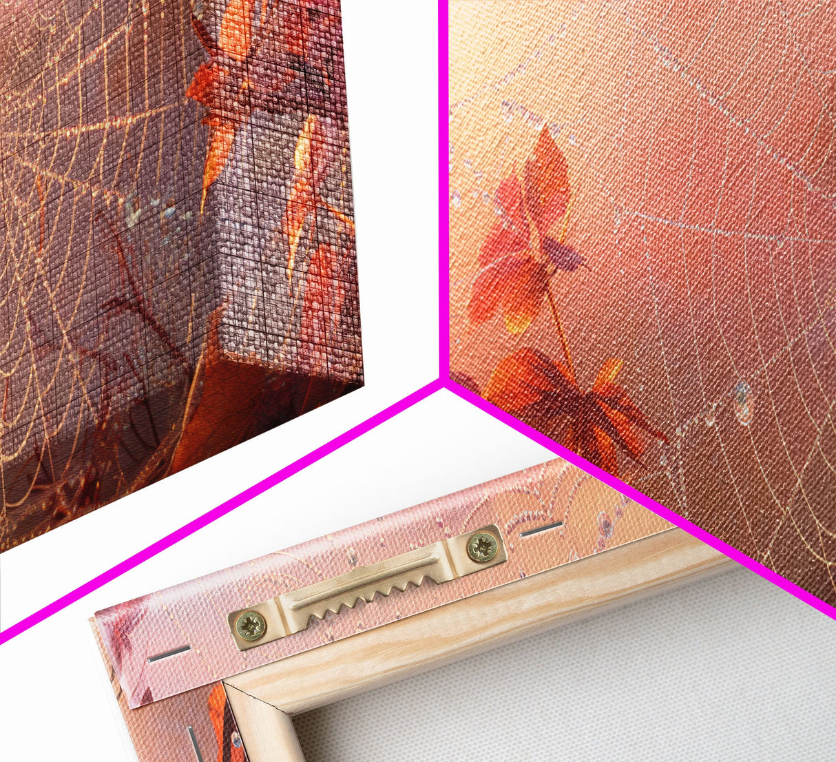 Dew Covered Spiderweb In The Fall, Framed Canvas Print, Autumn Centerpiece, Fall Leaves In The Autumn