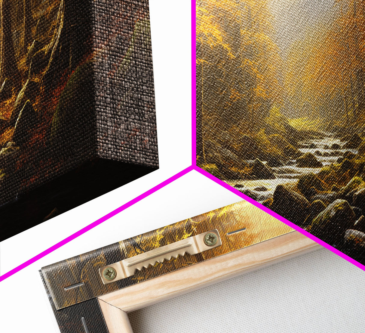 The Forest In The Fall, Fall Centerpiece, Panoramic Painting Framed Canvas Print, Fall Decor, Orange Leaves Falling In The Forest