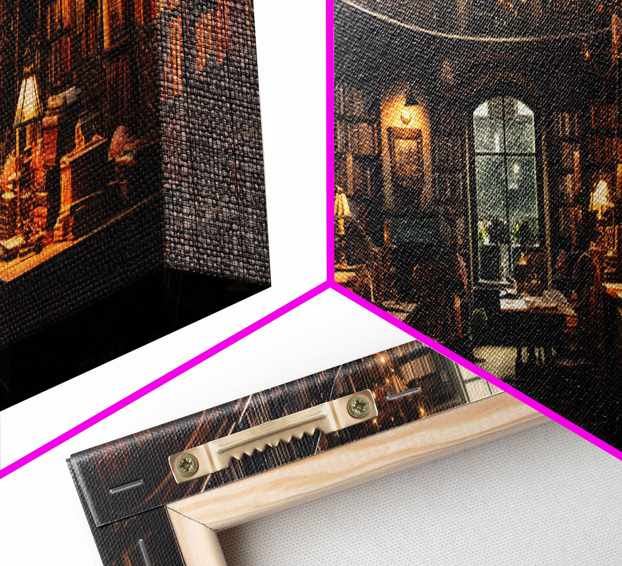 The Book Shop in Paris, Framed Canvas Print, Paris On A Snowy Night, Living Room Decor, Victorian Oil Painting