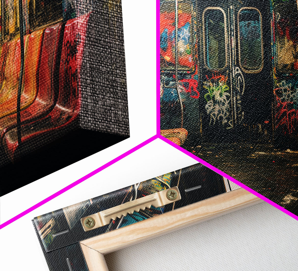 Graffiti Art On A Subway Train, Framed Canvas Print, Urban Decay, NYC 1970s, Graffiti Wall Art, Street Art, Pop Art Print, Industrial Art
