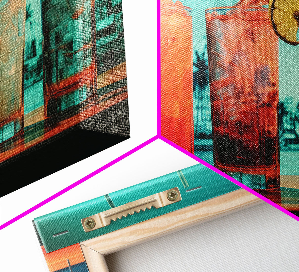 Vaporwave Cocktail Wall Art, Framed Canvas Print, Bar Decor, Basement Bar Wall Art, Vaporwave Aesthetic Wall Decor, Bar Cart Art