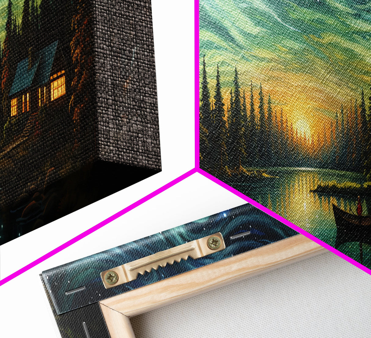 Vah Gogh Inspired Starry Night Farmhouse Painting Framed Canvas Print, Beautiful Minimalist Landscape Painting, Wall Art