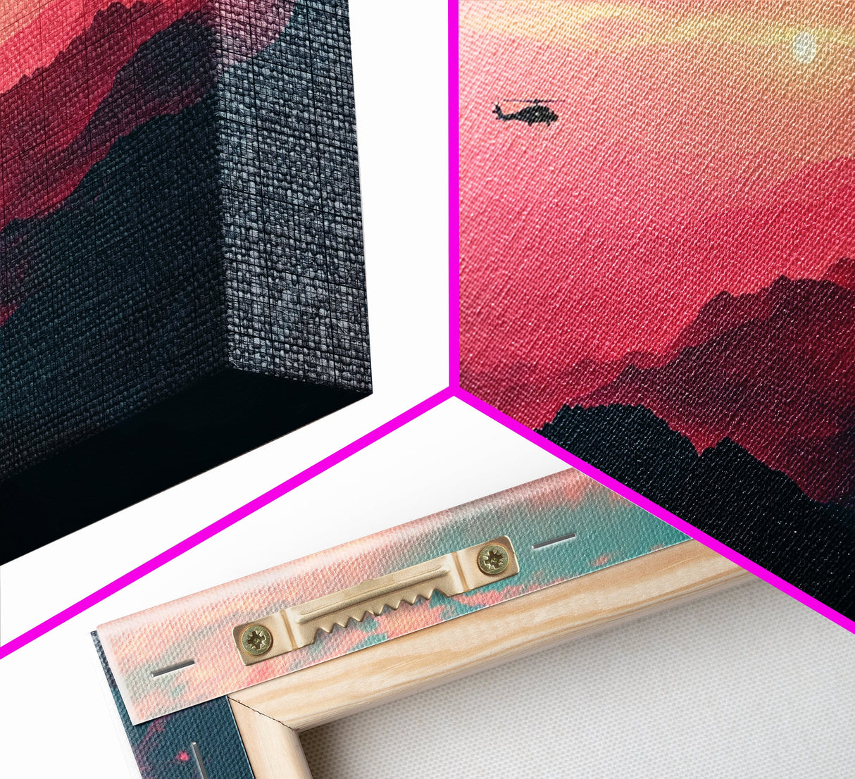 Fire Response - Blackhawk Helicopter Over The Mountains - Southern California - Framed Canvas Print, Synthwave Style Military Art