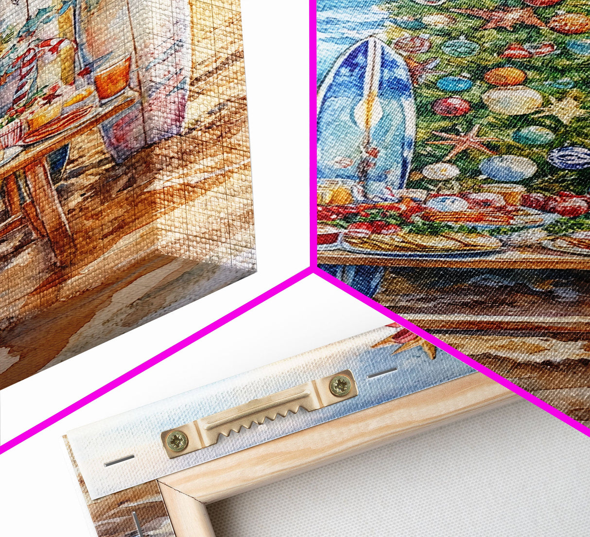 Christmas tree with surfboards on the beach, Framed Canvas Print tropical holiday wall art perfect beach Christmas decor holiday gift idea