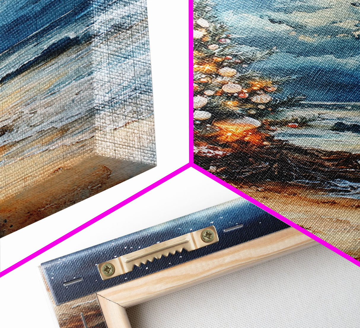 Christmas Tree On The Beach, Framed Canvas Print, gallery wall, Christmas Poster, Xmas Prints