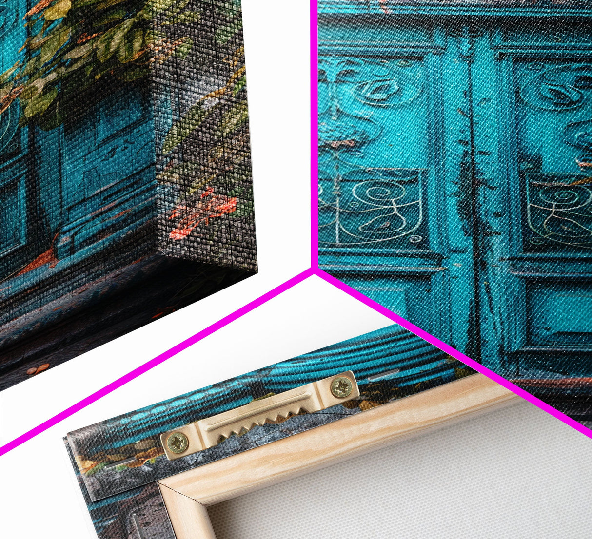Change23 Mexican Wall Art, Colorful Mexican Door Architecture Painting Framed Canvas Print, Traditional Hacienda Architecture, Ready To Hang