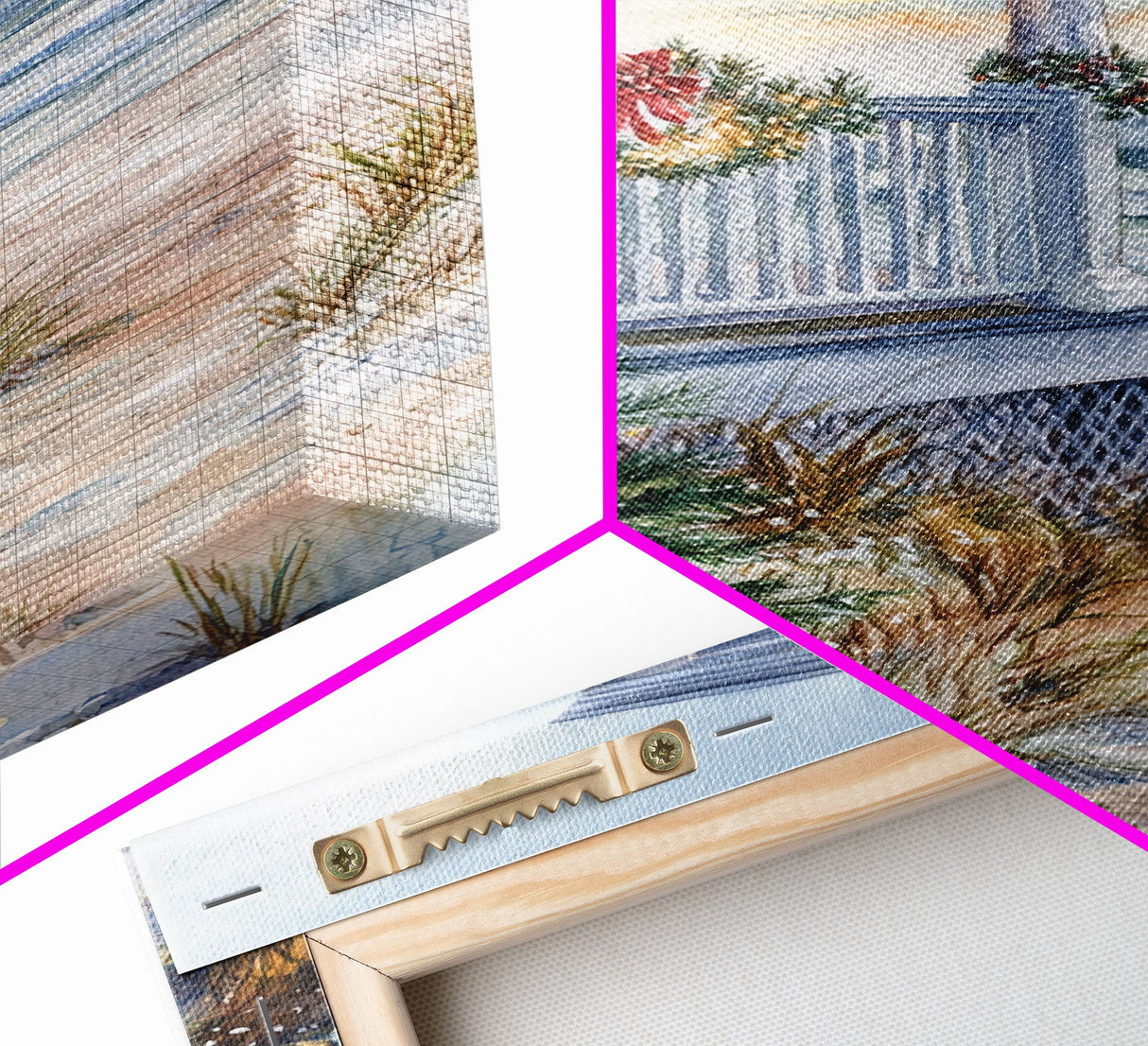 Coastal Christmas Tree Framed Canvas Print, Festive Holiday Decor Tree Beach and Ocean View, Nautical Wall Art Tropical Christmas Decor