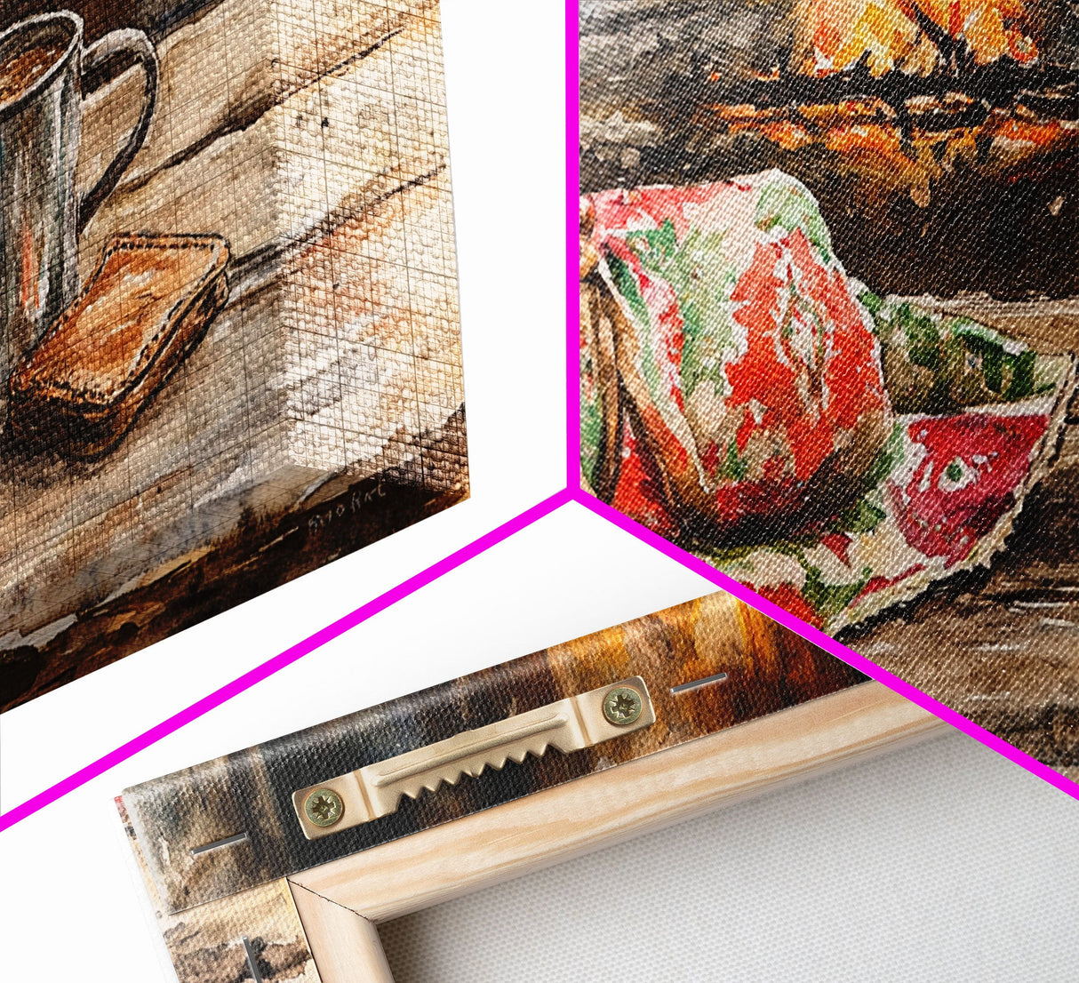 Canvas Print Cozy Fireplace with Christmas Blanket and Mug, Rustic Christmas Decor, Holiday Home Art, Warm Christmas Wall Art