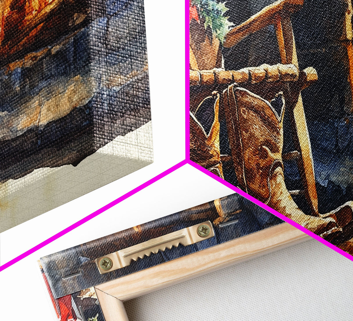 Canvas Print Rocking Chair and Cowboy Boots by Fireplace, Cozy Christmas Decor, Western Holiday Wall Art, Rustic Christmas Scene