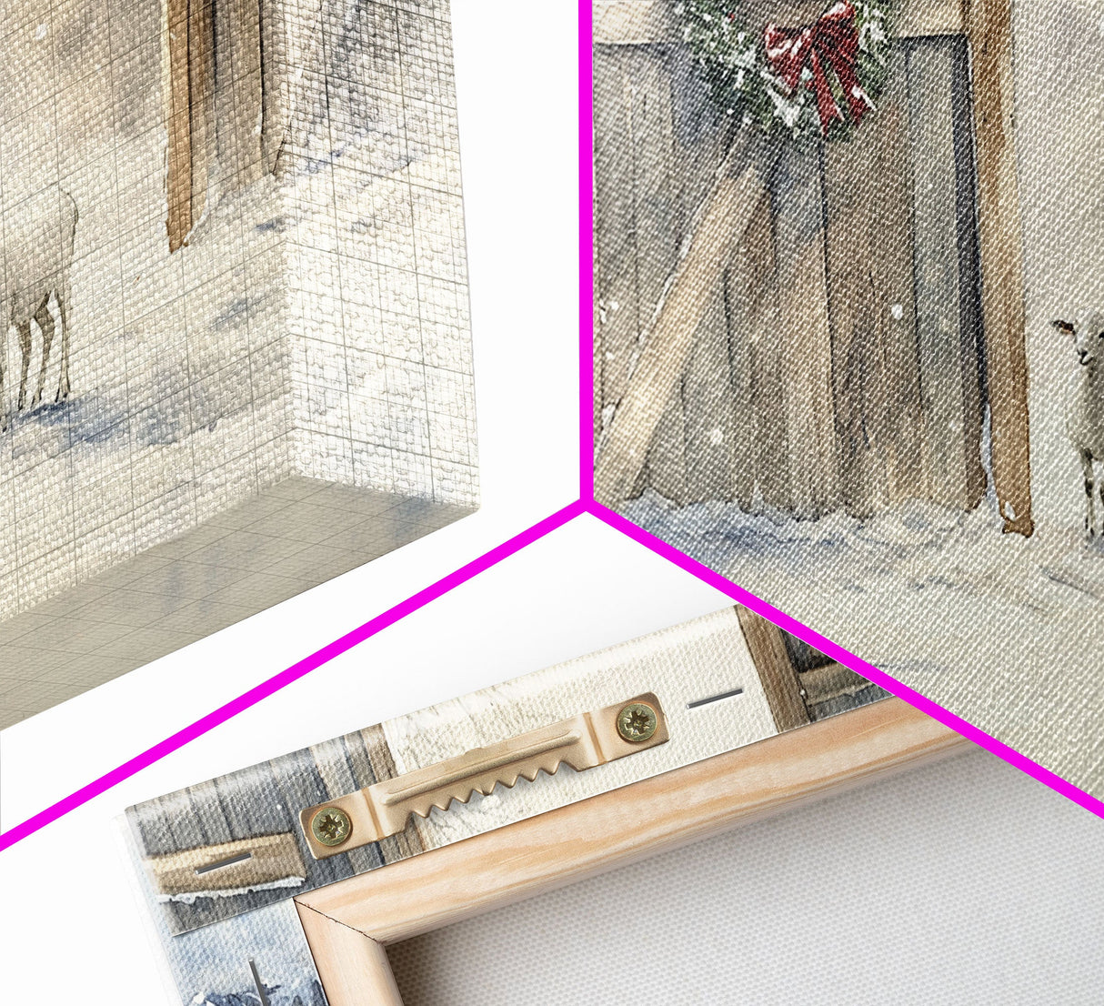 Christmas decor farmhouse Framed Canvas Print snowy barn Christmas scene holiday wall art best gift Christmas decor Christmas tree art 2024