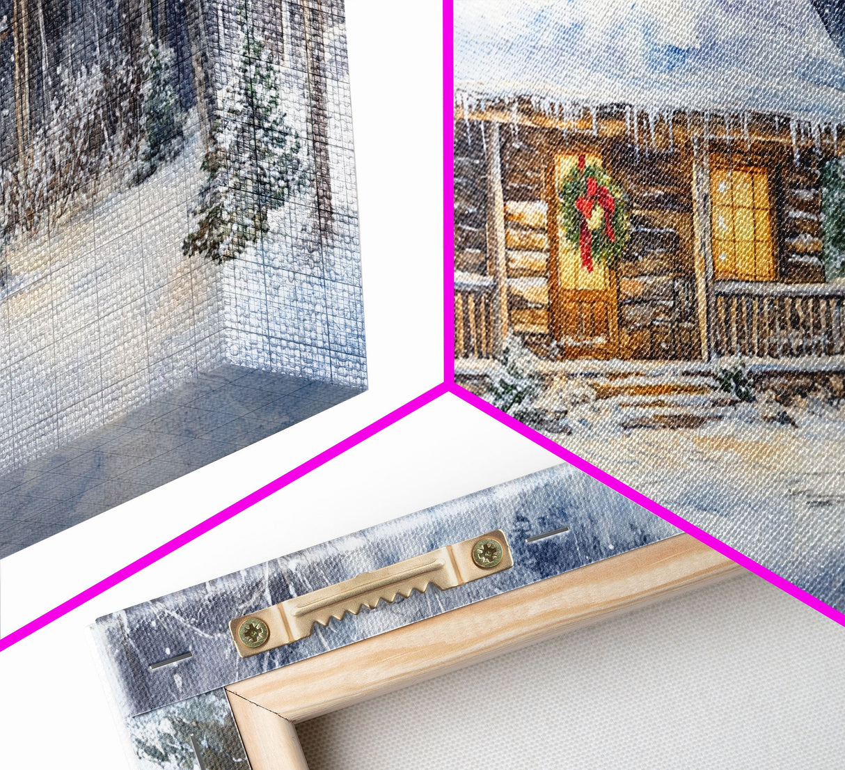 Snowy cabin Christmas decor, winter wonderland wall art, rustic farmhouse Christmas print, cozy country home decor, framed canvas print