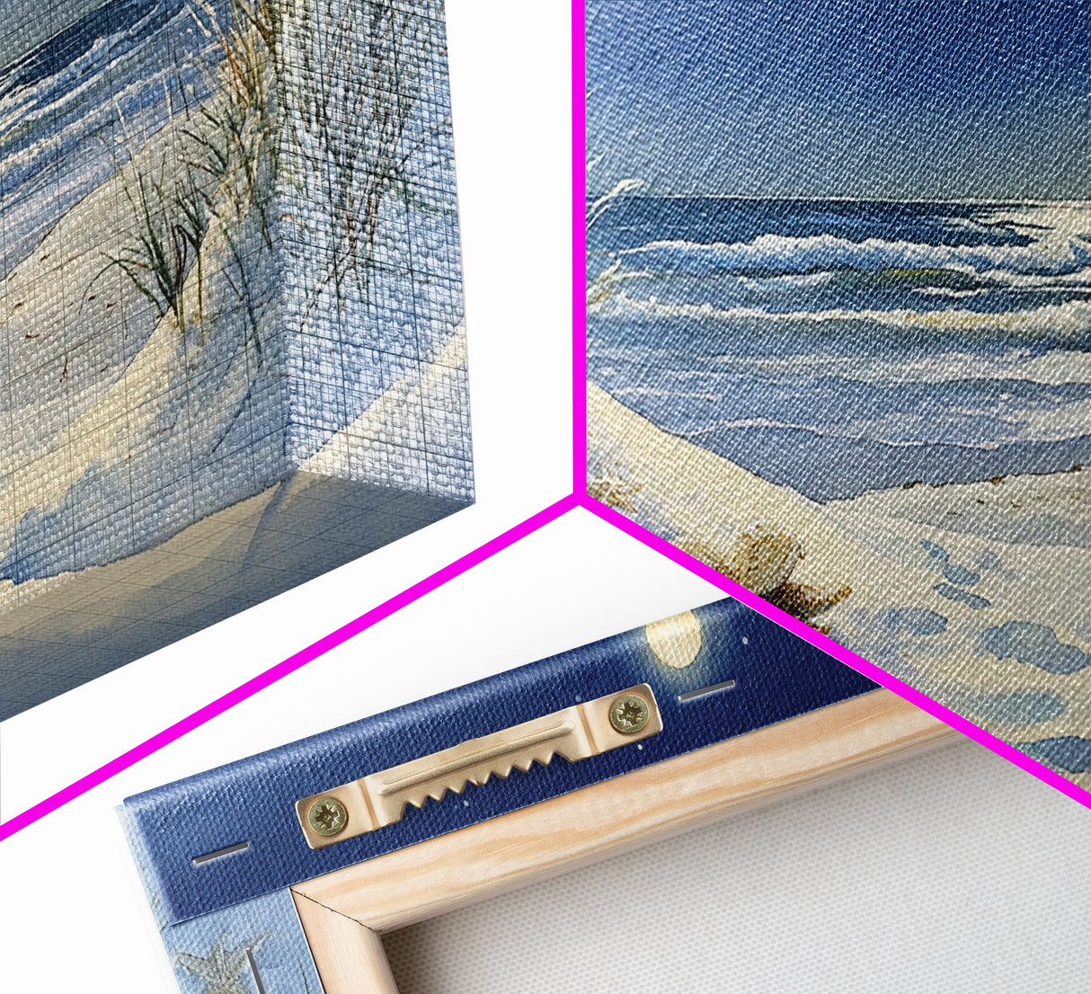 Christmas Tree on Snowy Beach with Full Moon, Framed Canvas Print, Coastal Christmas Art, Nautical Holiday Decor, Winter Wonderland, Beach