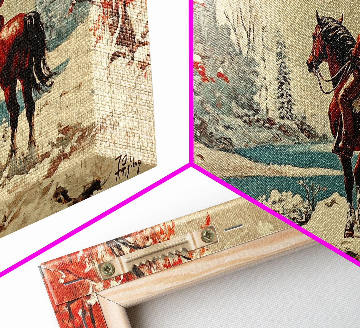 Cowboy resting by campfire under aspen trees with mountains in background, Framed Canvas Print, rustic wall art, warm western decor piece