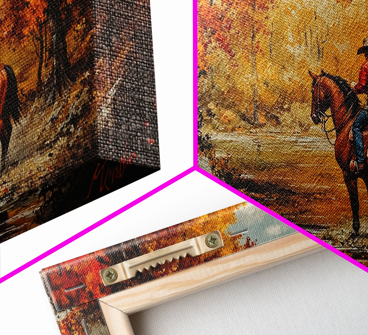 Cowboy resting in the snow with white pink background, Framed Canvas Print, minimalist winter wall art, western home decor, seasonal artwork