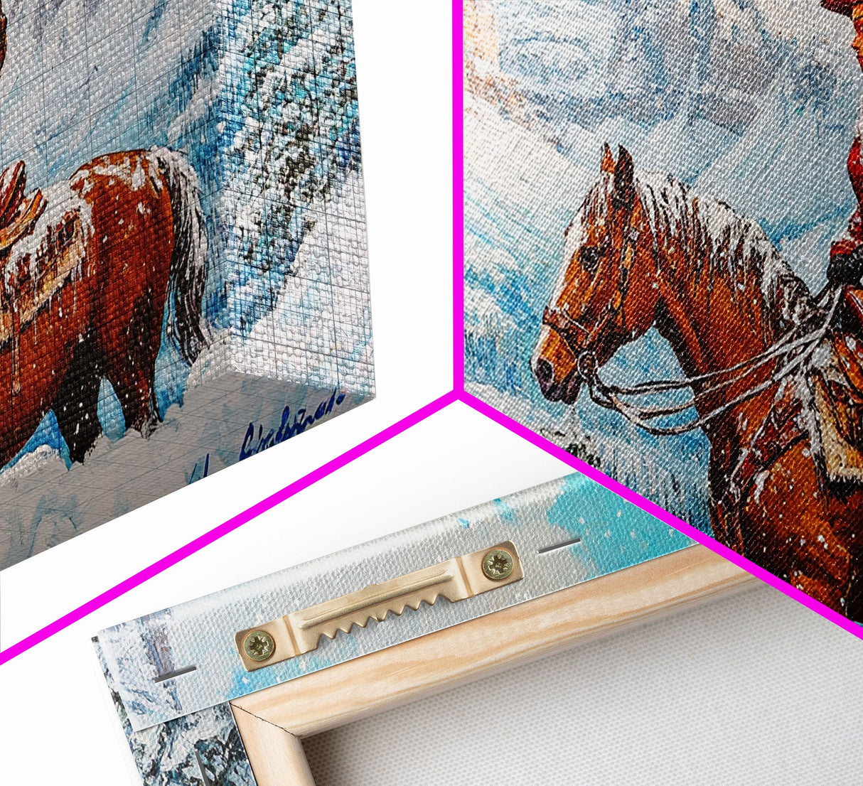 The Rider, Winter Cowgirl Framed Canvas Print, Farmhouse Western Decor, rustic winter wall art for holiday or seasonal decor