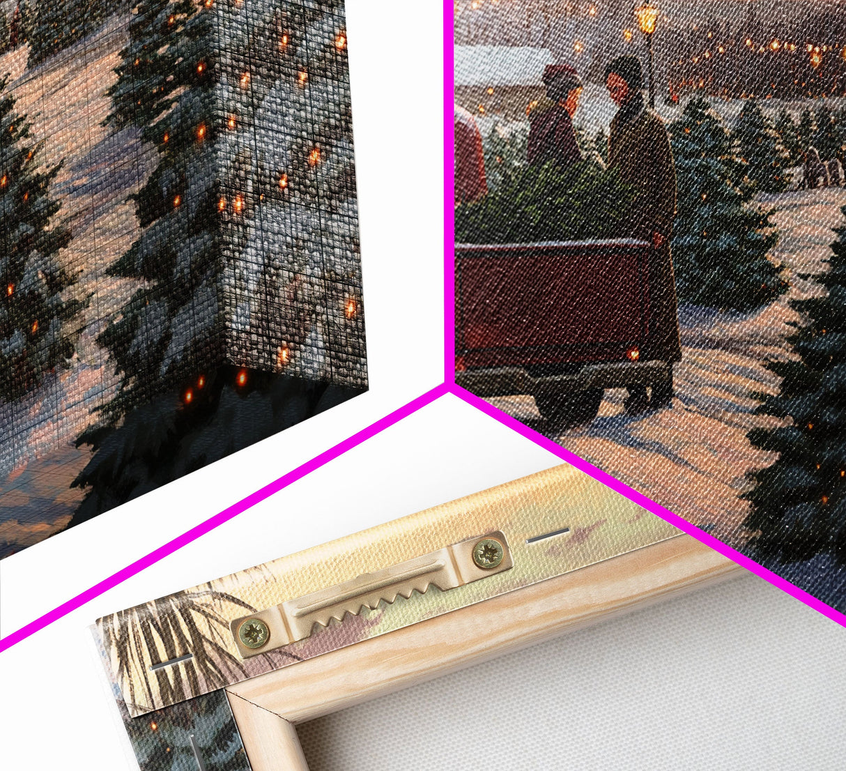 Christmas Tree Farm Framed Canvas Print, Red Truck Winter Scene, Farmhouse Christmas Decor, Christmas Vacation Decor, Holiday Art Gift