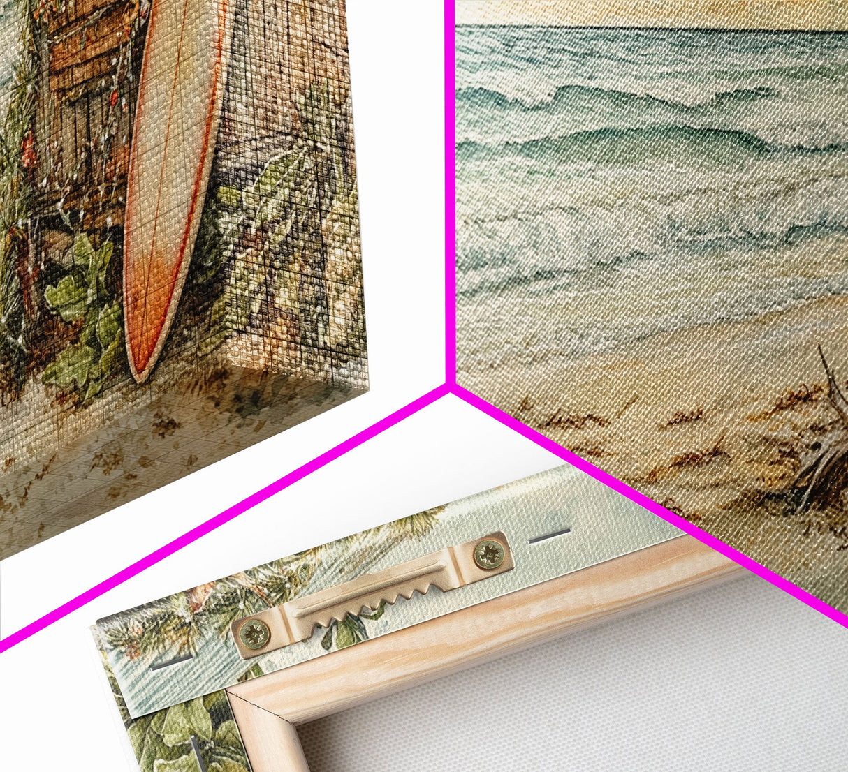 Christmas Tree Beside Rustic Beach House Coastal Holiday Scene Framed Canvas Print, Beach Christmas Wall Art And Decor