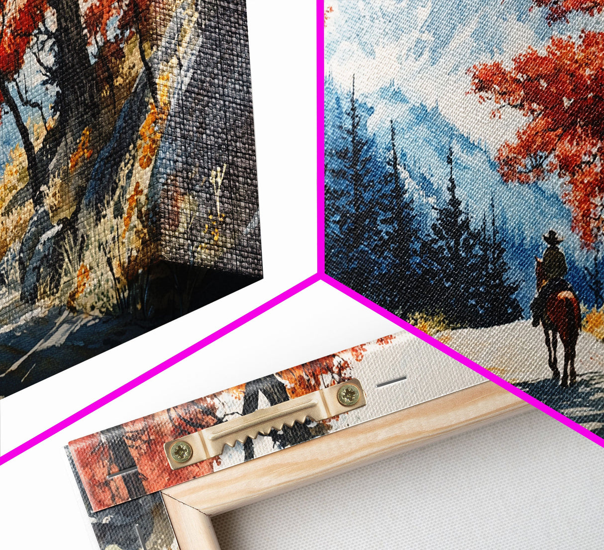 Cowboy Riding In Winter Snow Framed Canvas Print Tall Art Winter Landscape Rustic Christmas Decor Western Home Wall Art Mountain Gift Idea