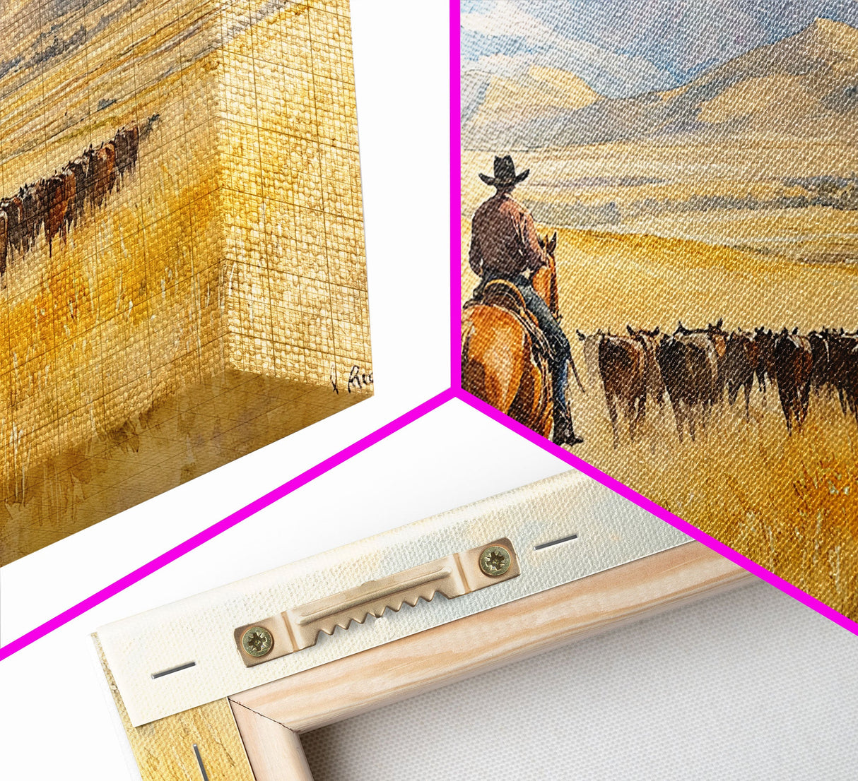 Cowboy On Snowy Path Framed Canvas Print Tall Art Winter Wonderland Western Christmas Decor Rustic Winter Wall Art Gift Cowboy Holiday Gift