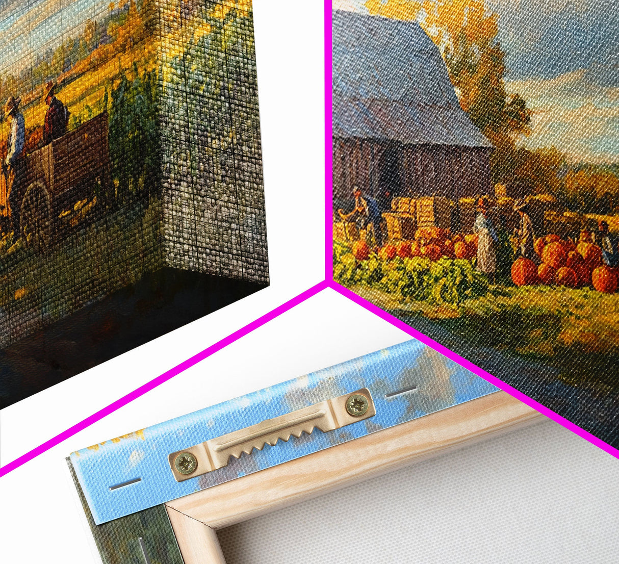 Picturesque Autumn Barn Harvest Scene Framed Canvas Print Farmhouse Art, Fall Harvest Scene Art Print, Rustic Wall Decor for Fall Season