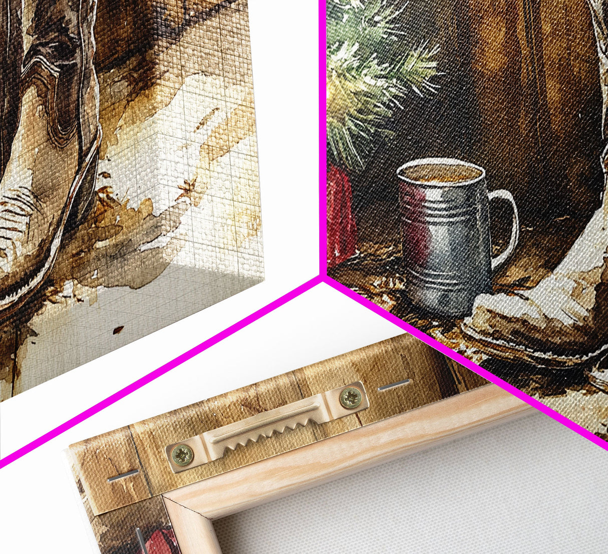 Christmas Cowboy Boots By Tree Framed Canvas Print Tall Art Rustic Western Christmas Decor Farmhouse Holiday Wall Art Cowboy Holiday Gift