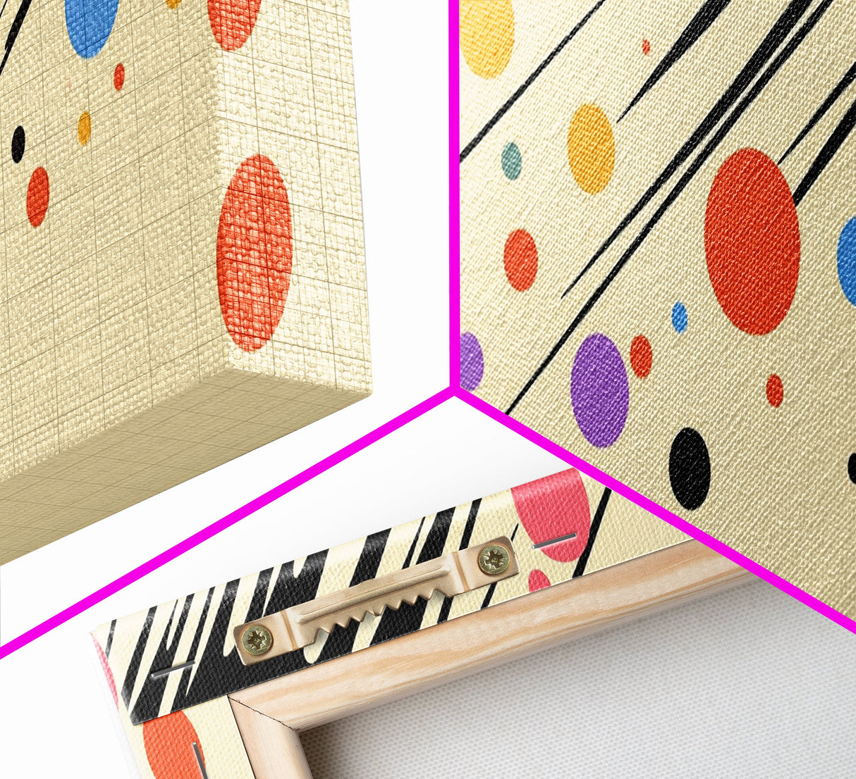 Polka Dots On Cream Background, Framed Canvas Print, Panoramic Wall Art, Modern Home Decor, Boho Style Above Bed Wall Art